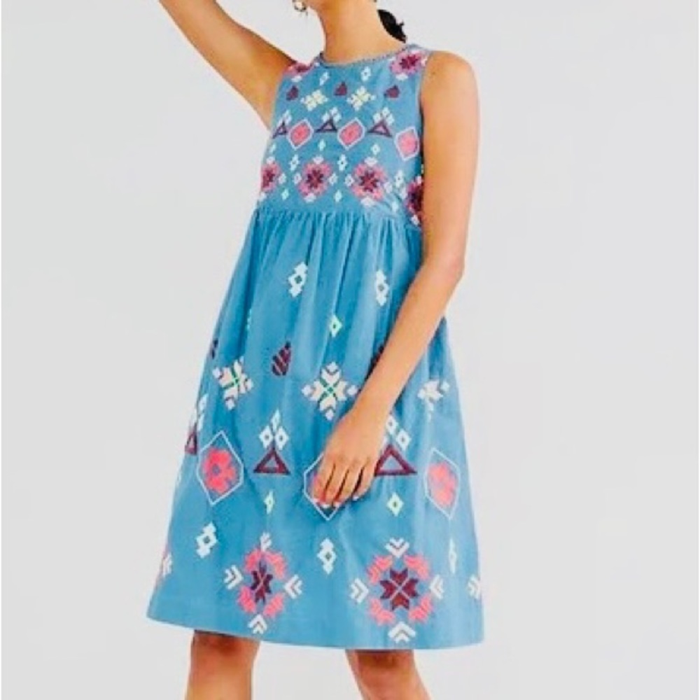 Anthropologie Women’s Embroidered Dress, in Iris Blue, Size X-SMALL